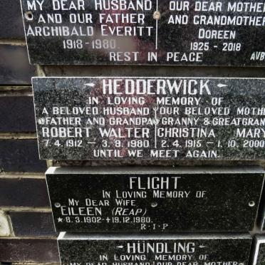 HEDDERWICK Robert Walter 1912-1980 &amp; Christina Mary 1915-2000