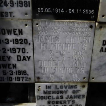HUMPHREYS James Ernest 1909-1970 &amp; Doreen May 1911-1982
