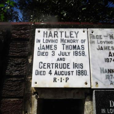 HARTLEY James Thomas -1959 &amp; Gertrude Iris -1980
