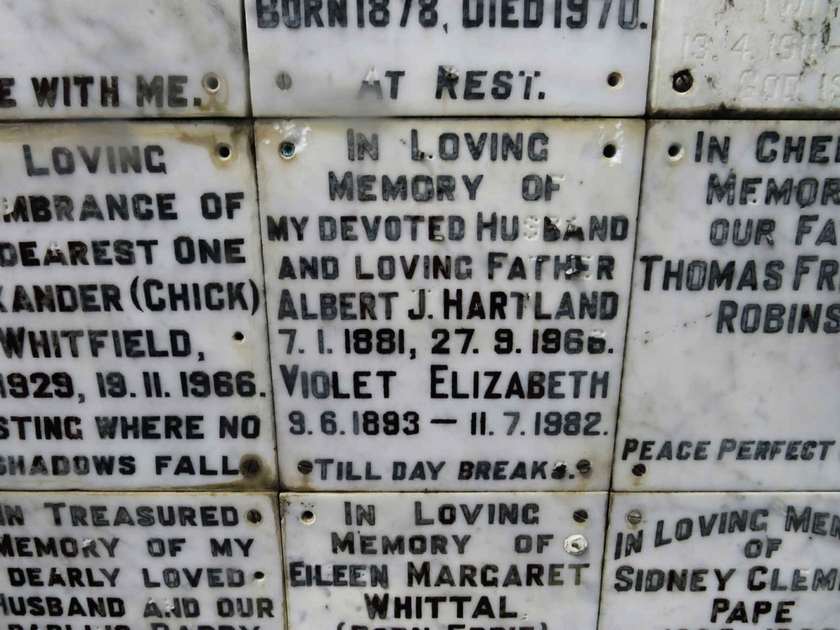 HARTLAND Albert J. 1881-1966 &amp; Violet Elizabeth 1893-1982