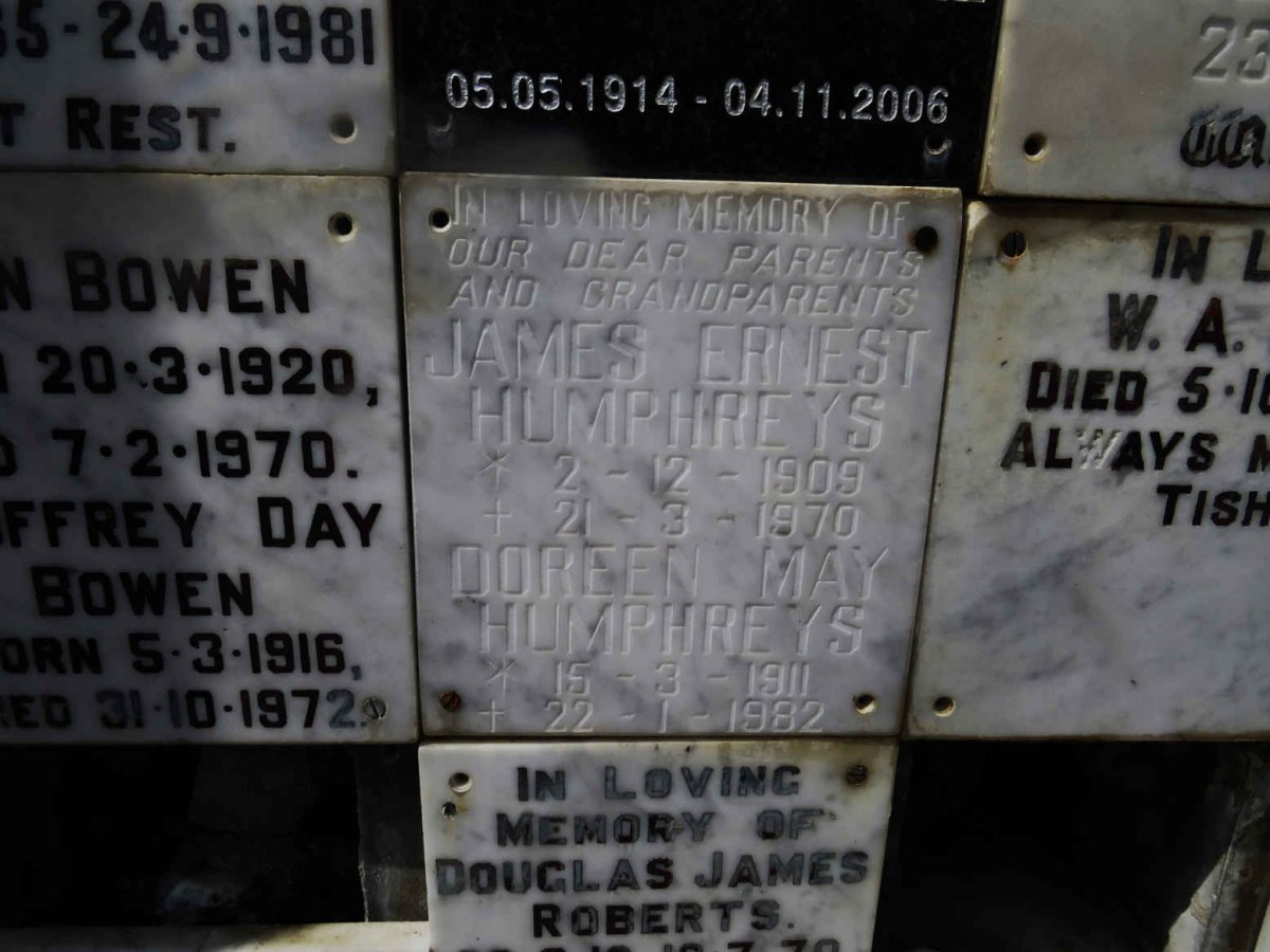 HUMPHREYS James Ernest 1909-1970 &amp; Doreen May 1911-1982