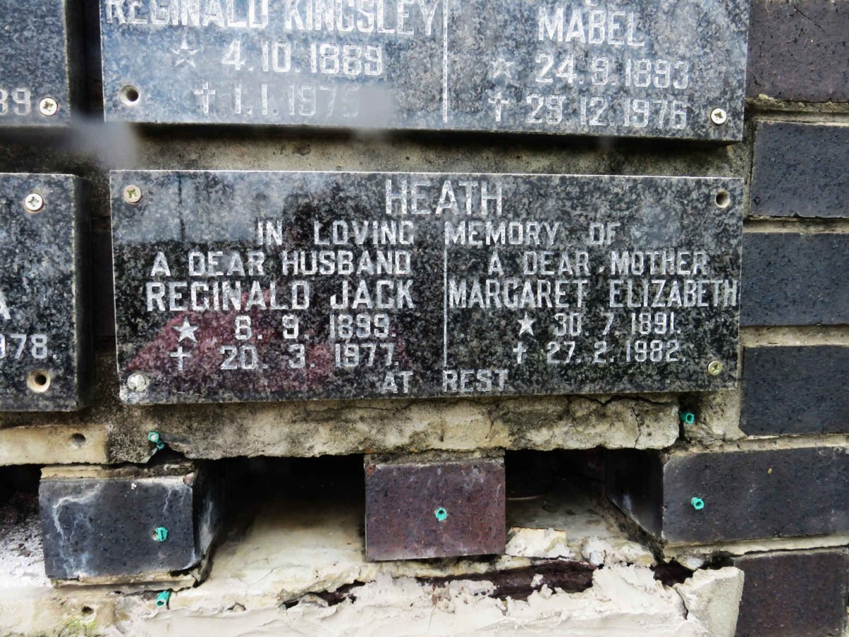 HEATH Reginald Jack 1899-1977 &amp; Margaret Elizabeth 1891-1982