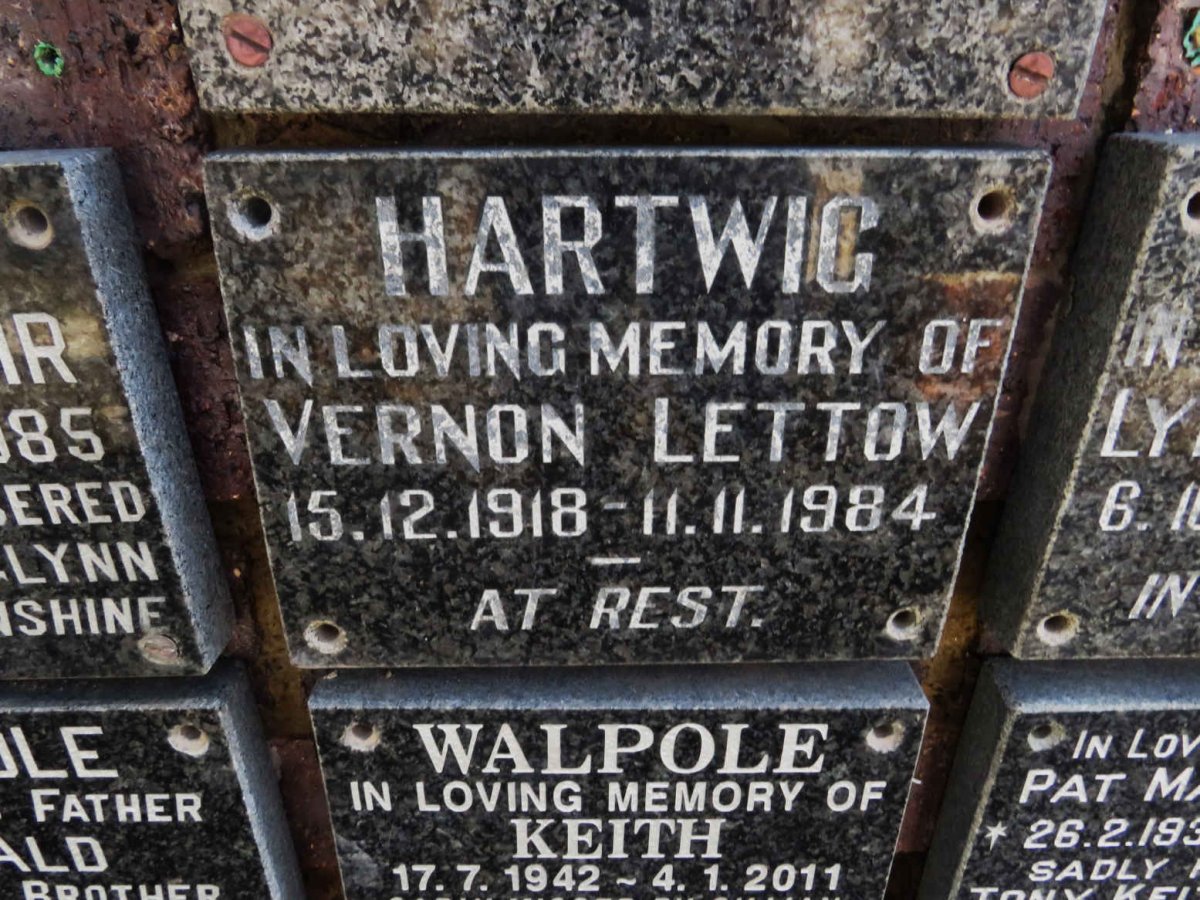 HARTWIG Vernon Lettow 1918-1984