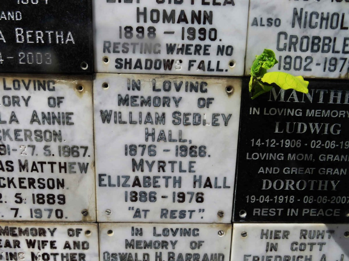 HALL William Sedley 1876-1966 &amp; Myrtle Elizabeth 1886-1976