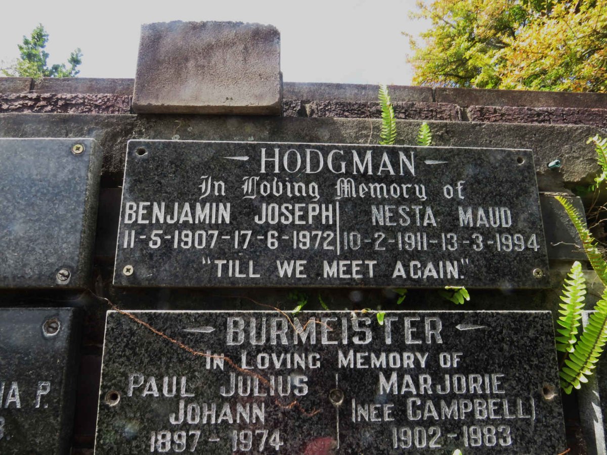 HODGMAN Benjamin Joseph 1907-1972 &amp; Nesta Maud 1911-1994