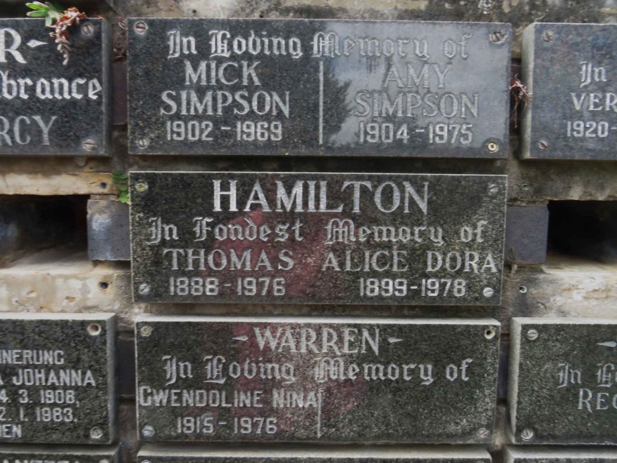 HAMILTON Thomas 1888-1976 &amp; Alice Dora 1899-1978