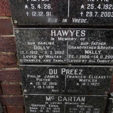 HAWYES Wally 1908-2009 &amp; Dolly 1912-1992