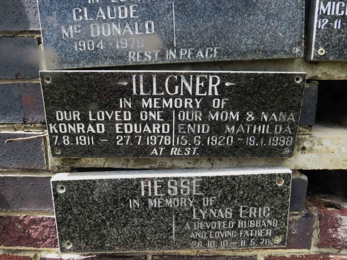 ILLGNER Konrad Eduard 1911-1978 &amp; Enid Mathilda 1920-1998