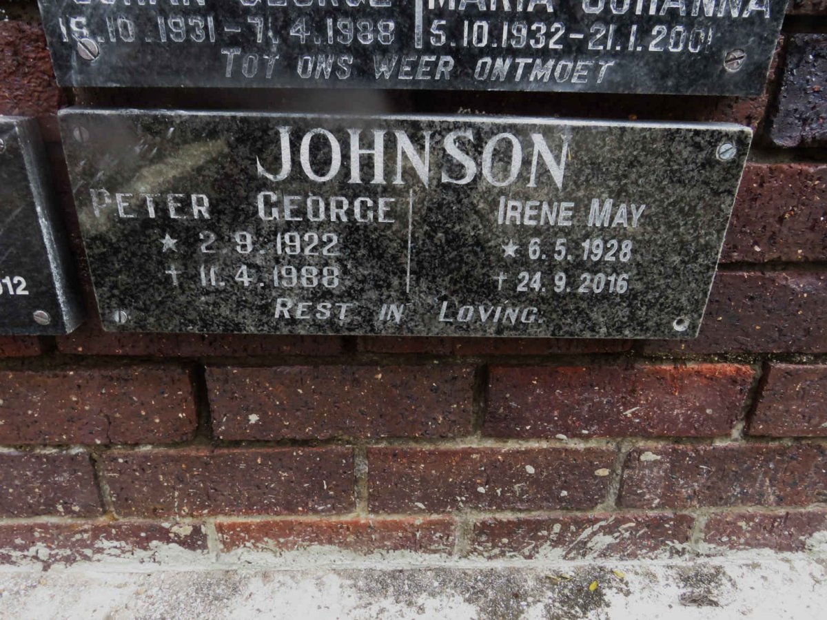 JOHNSON Peter George 1922-1988 &amp; Irene May 1928-2016