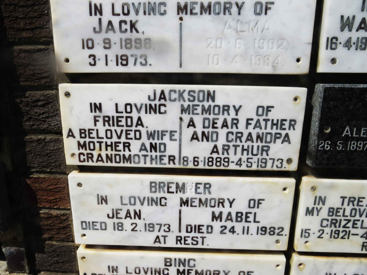 JACKSON Arthur 1889-1973 &amp; Frieda 