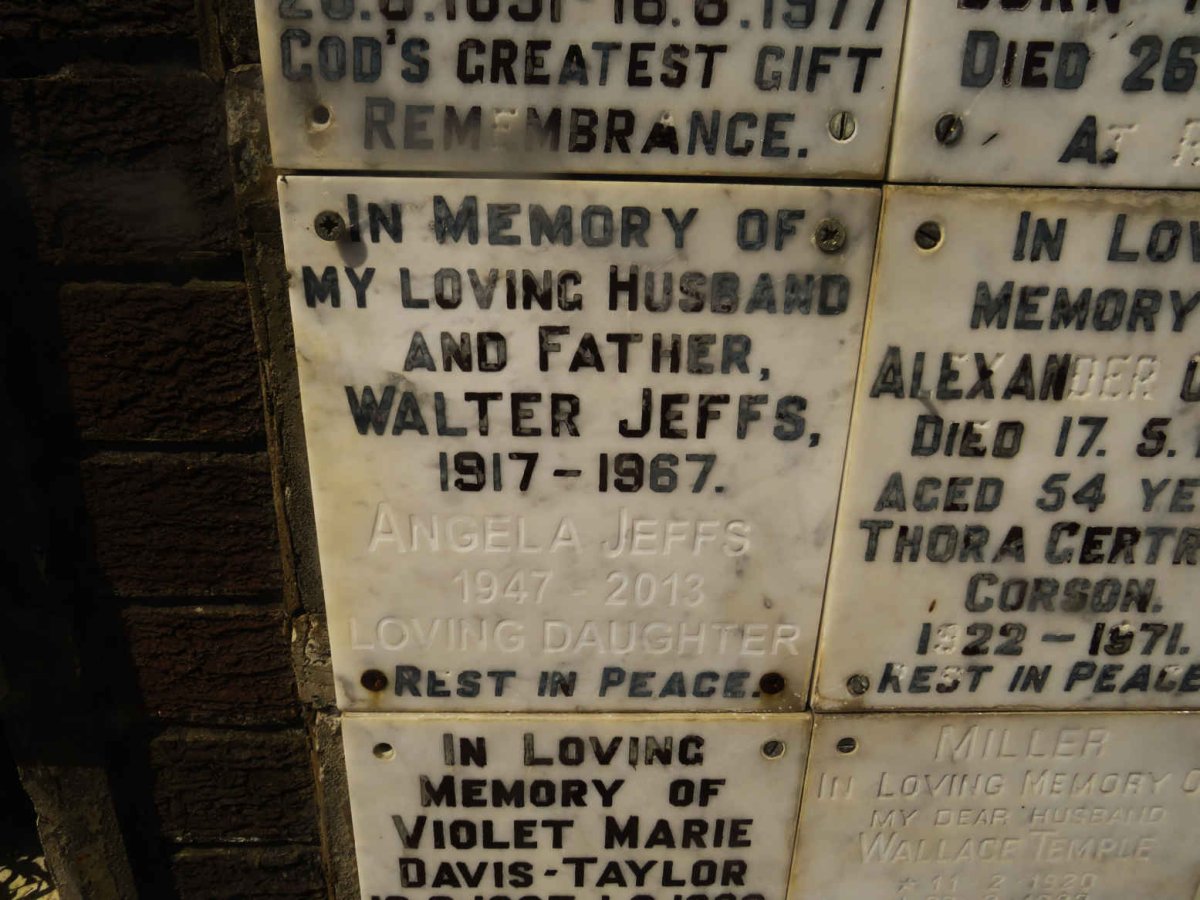 JEFFS Walter 1917-1967 :: JEFFS Angela 1947-2013