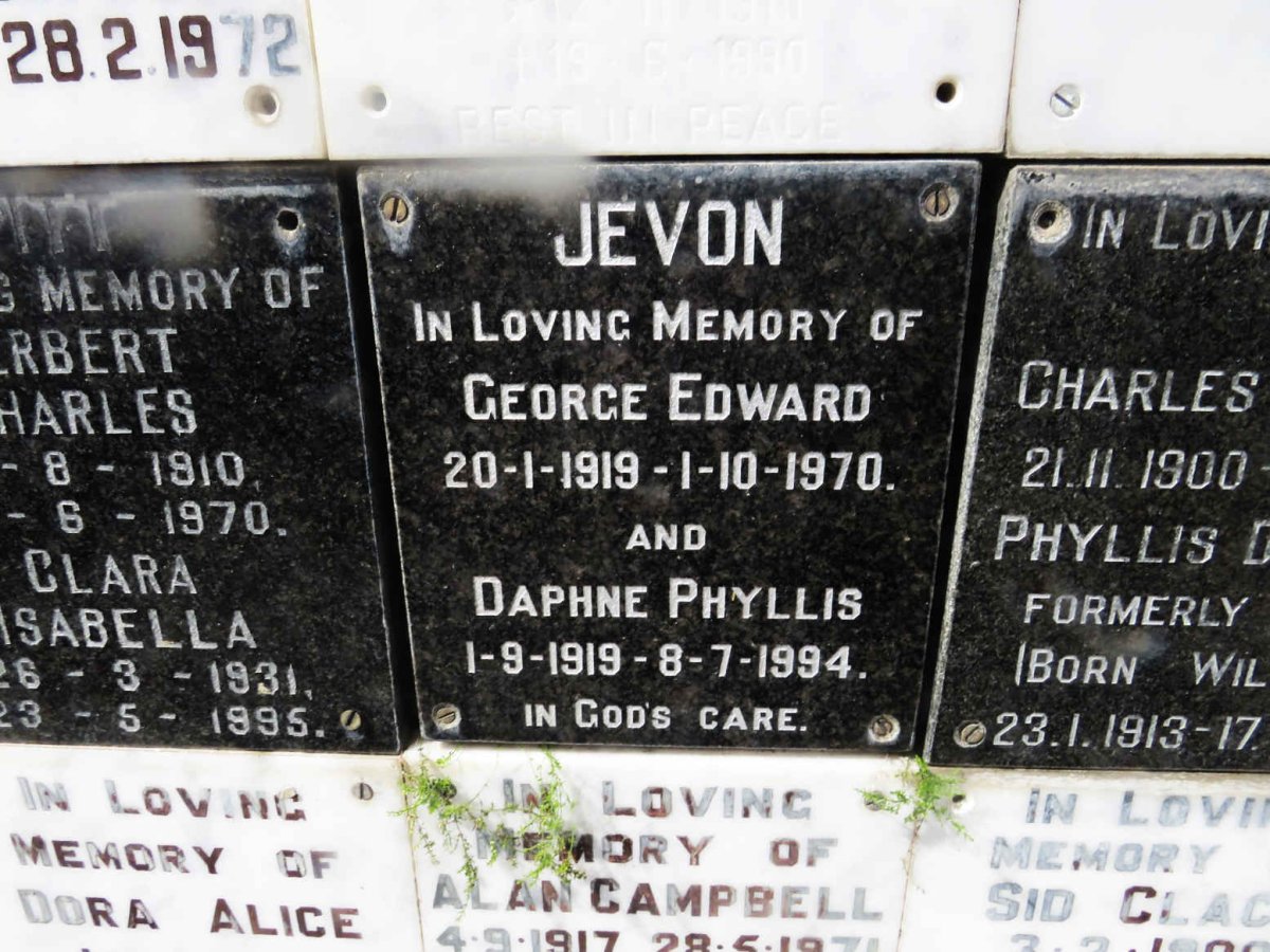 JEVON George Edward 1919-1970 &amp; Daphne Phyllis 1919-1994