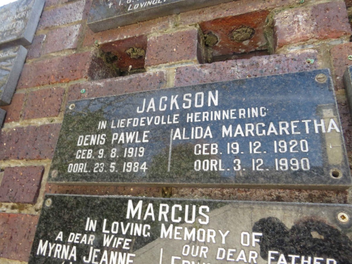 JACKSON Denis Pawle 1919-1984 &amp; Alida Margaretha 1920-1990