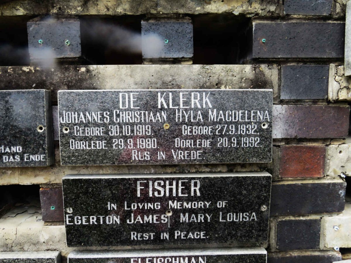 KLERK Johannes Christiaan, de 1919-1980 &amp; Hyla Magdelena 1932-1992