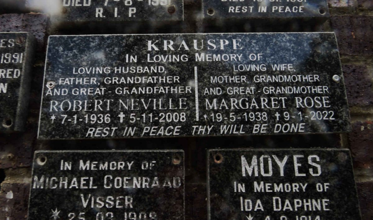 KRAUSPE Robert Neville 1936-2008 &amp; Margaret Rose 1938-2022