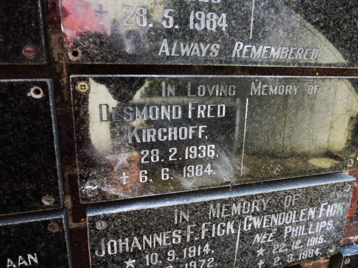 KIRCHOFF Desmond Fred 1936-1984