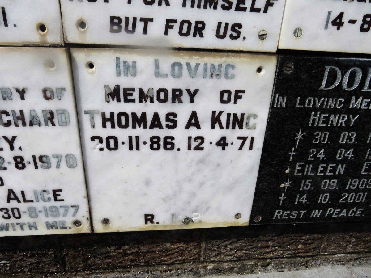KING Thomas A. 1886-1971