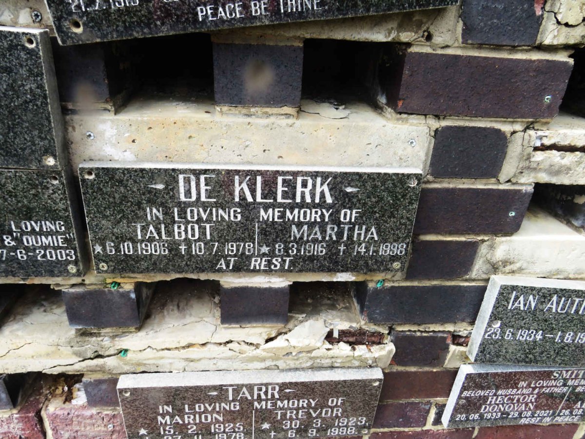 KLERK Talbot, de 1906-1978 &amp; Martha 1916-1998