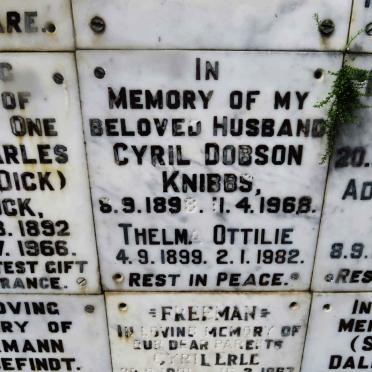 KNIBBS Cyril Dobson 1898-1968 &amp; Thelma Ottilie 1899-1982