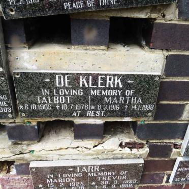KLERK Talbot, de 1906-1978 &amp; Martha 1916-1998