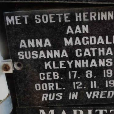 KLEYNHANS Anna Magdalena Susanna Catharina 1921-1983
