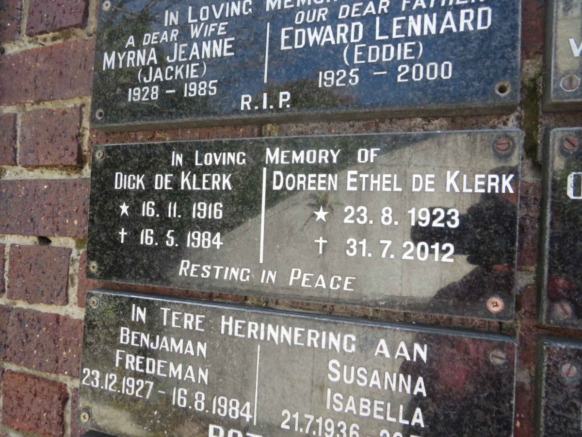 KLERK Dick, de 1916-1984 &amp; Doreen Ethel 1923-2012