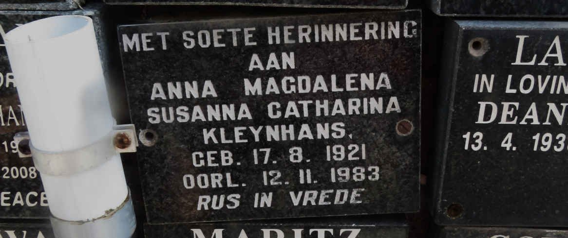 KLEYNHANS Anna Magdalena Susanna Catharina 1921-1983