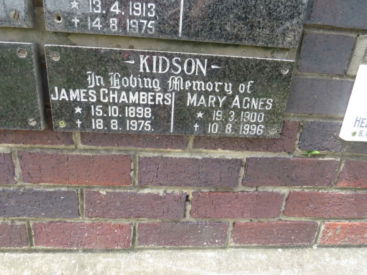 KIDSON James Chambers 1898-1975 &amp; Mary Agnes 1900-1996