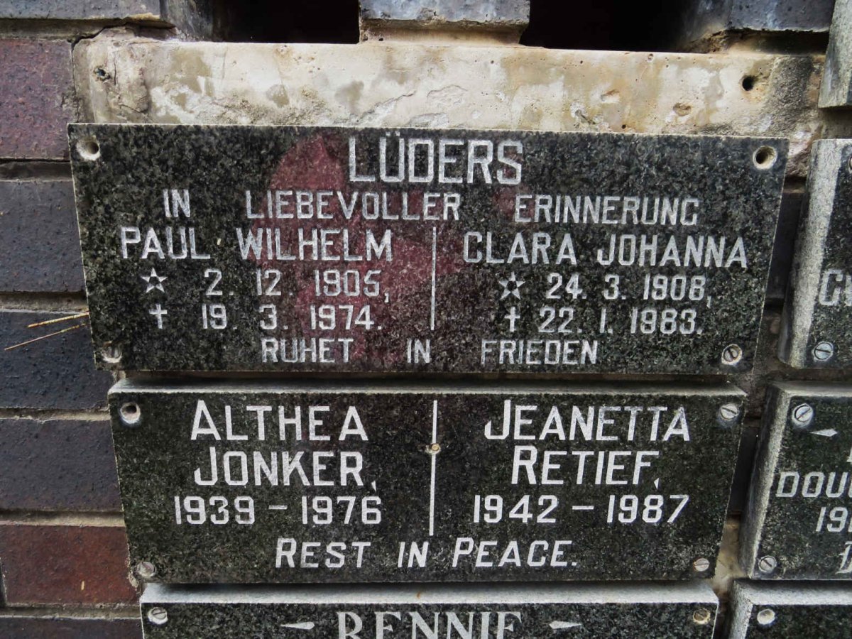 LUDERS Paul Wilhelm 1905-1974 &amp; Clara Johanna 1908-1983
