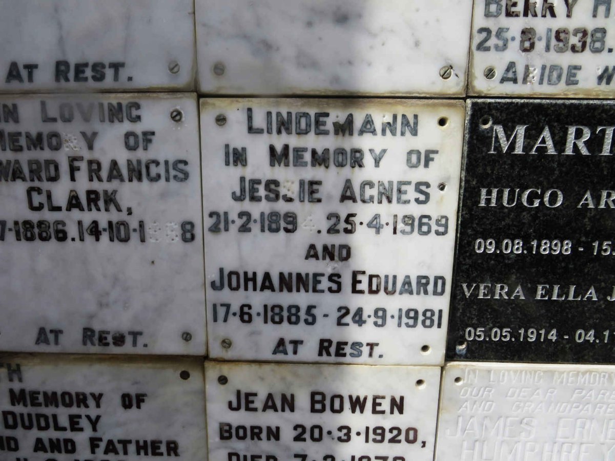 LINDEMANN Johannes Eduard 1885-1981 &amp; Jessie Agnes 1894-1969