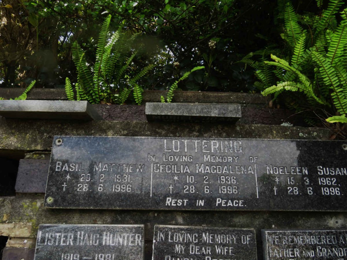 LOTTERING Basil Matthew 1931-1996 &amp; Cecilia Magdalena 1936-1996 :: LOTTERING Noeleen Susan 1962-1996