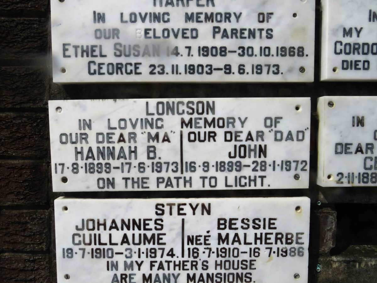 LONGSON John 1899-1972 &amp; Hannah B. 1899-1973