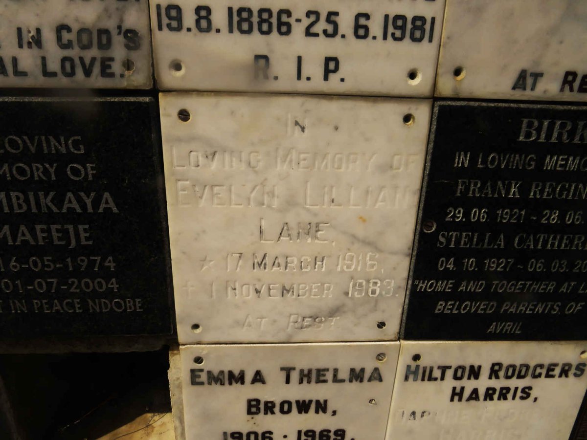 LANE Evelyn Lillian 1916-1983