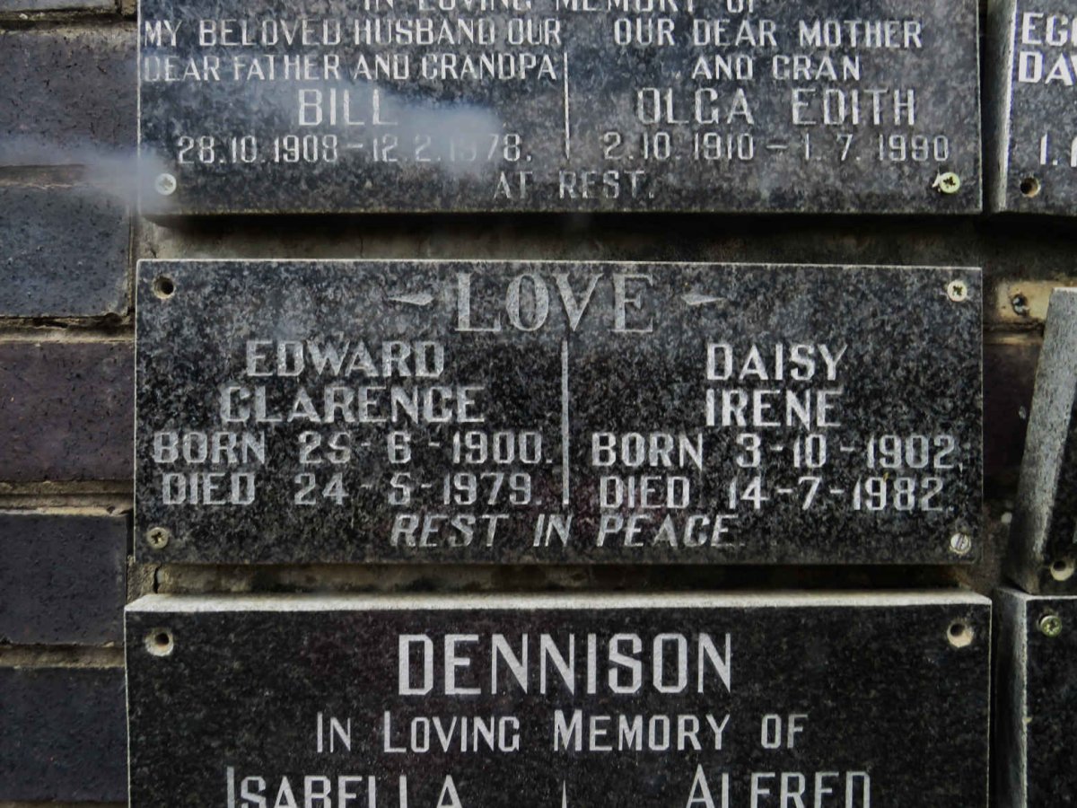 LOVE Edward Clarence 1900-1979 &amp; Daisy Irene 1902-1982