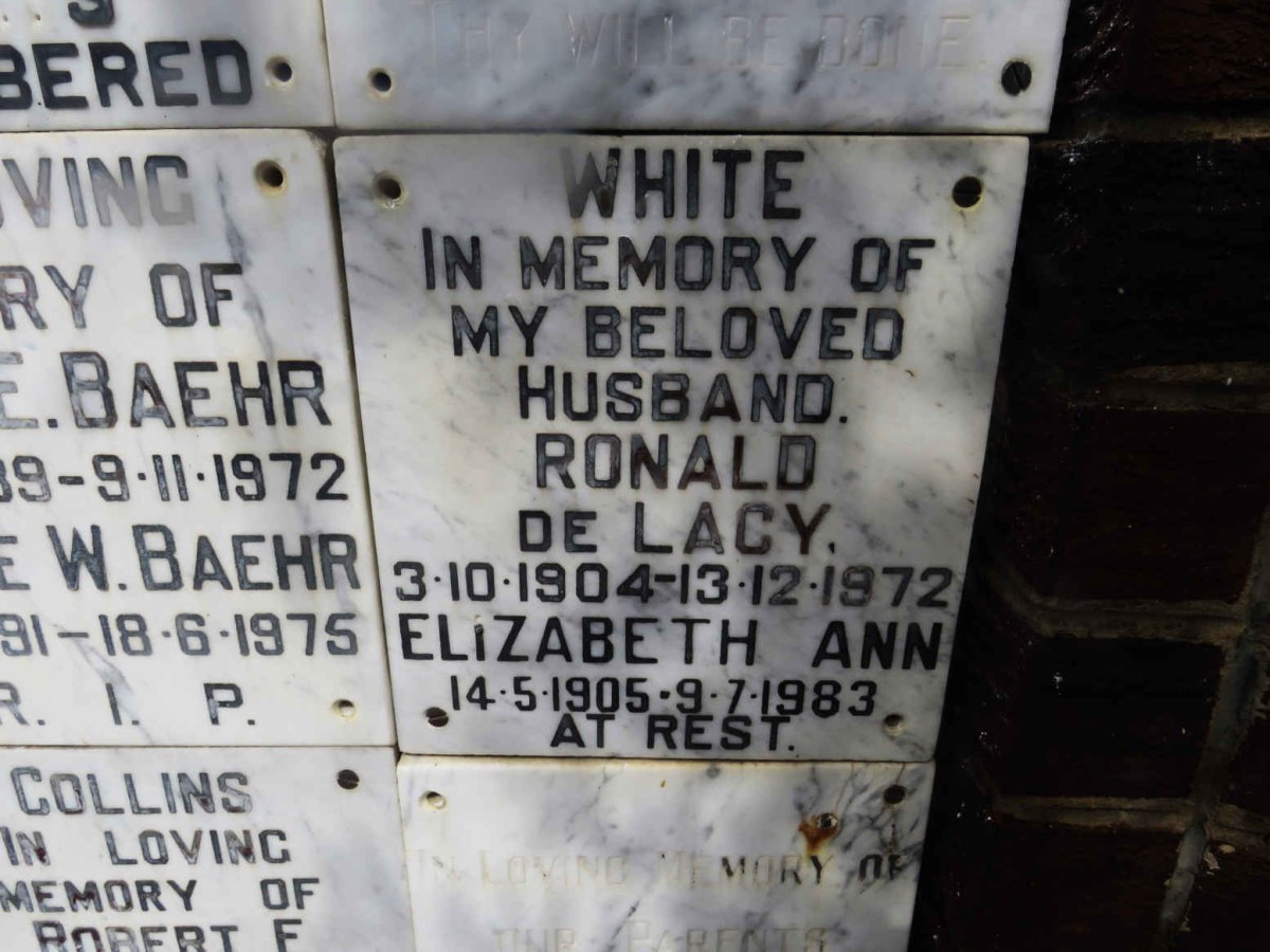 LACY Ronald, de 1904-1972 &amp; Elizabeth Ann 1905-1983