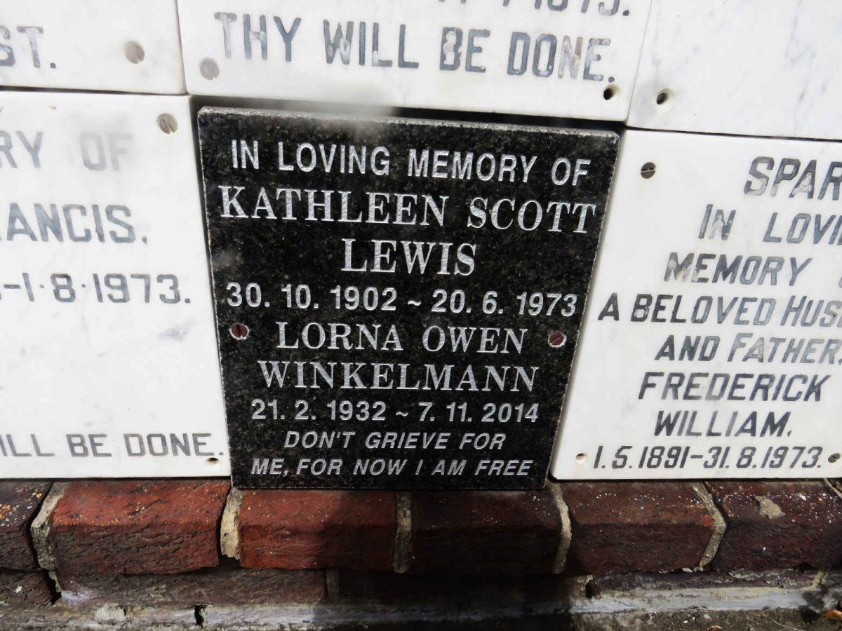 LEWIS Kathleen Scott 1902-1973 :: WINKELMANN Lorna Owen 1932-2014