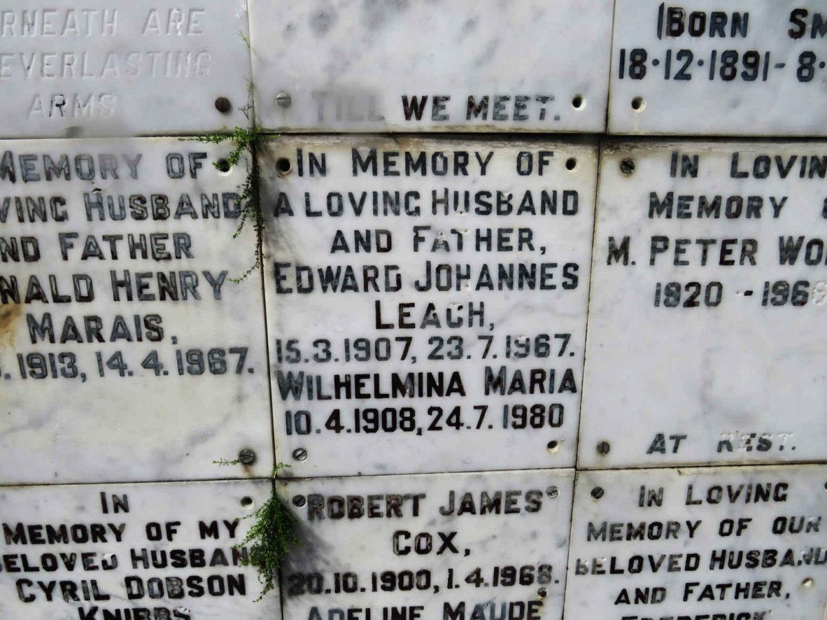 LEACH Edward Johannes 1907-1967 &amp; Wilhelmina Maria 1908-1980