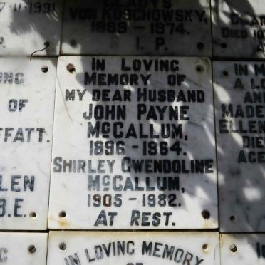 McCALLUM John Payne 1896-1964 &amp; Shirley Gwendoline 1905-1982 