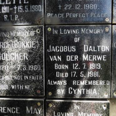 MERWE Jacobus Dalton, van der 1919-1981