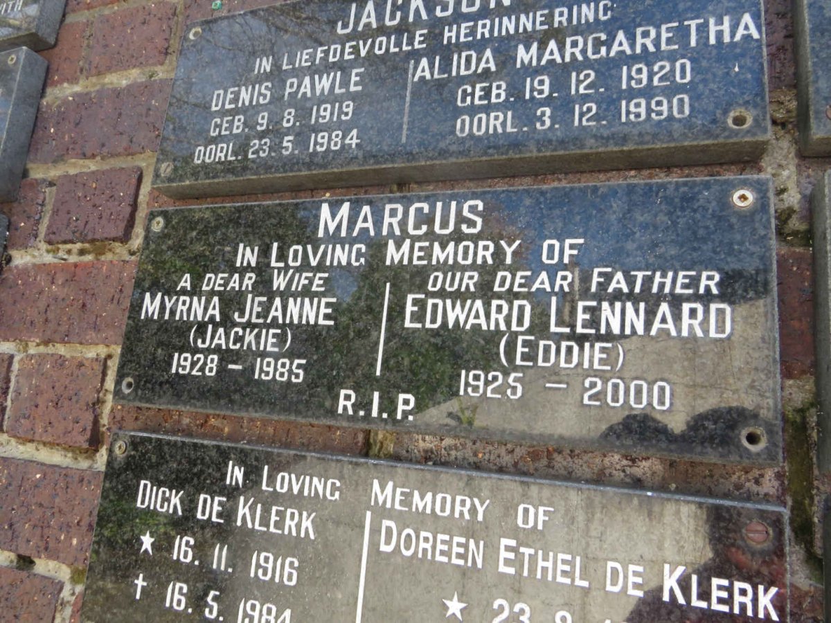 MARCUS Edward Lennard 1925-2000 &amp; Myrna Jeanne 1928-1985