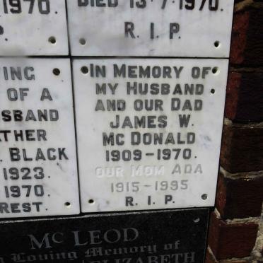 MCDONALD James W. 1909-1970 &amp; Ada 1915-1995