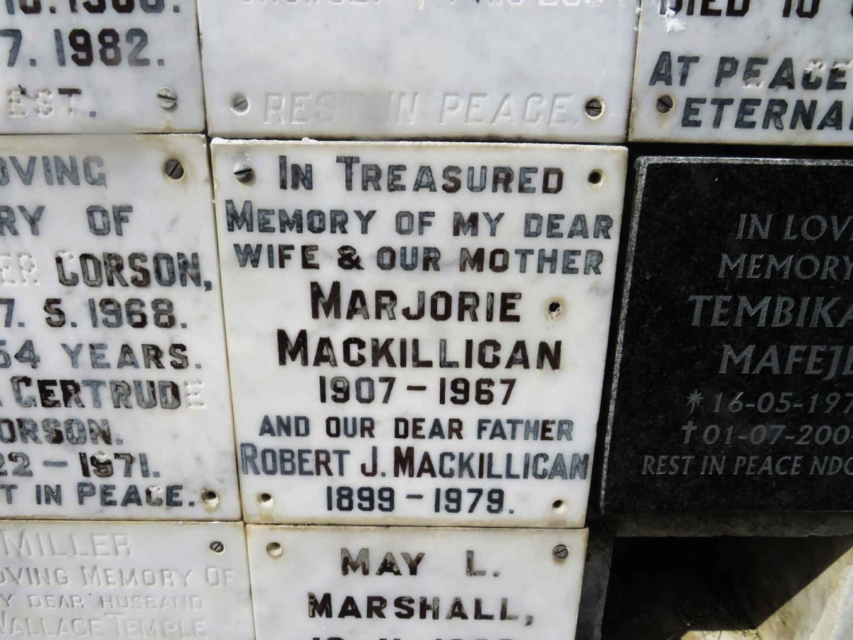 MacKILLICAN Robert J. 1899-1979 &amp; Marjorie 1907-1967