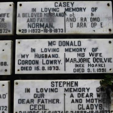 MCDONALD Gordon Lowry -1973 &amp; Marjorie Ogilvie HOARE -1991