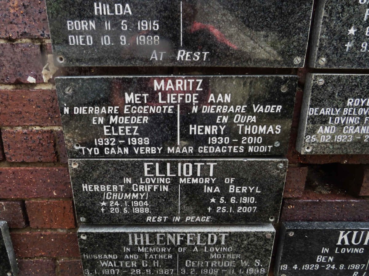 MARITZ Henry Thomas 1930-2010 &amp; Eleez 1932-1988