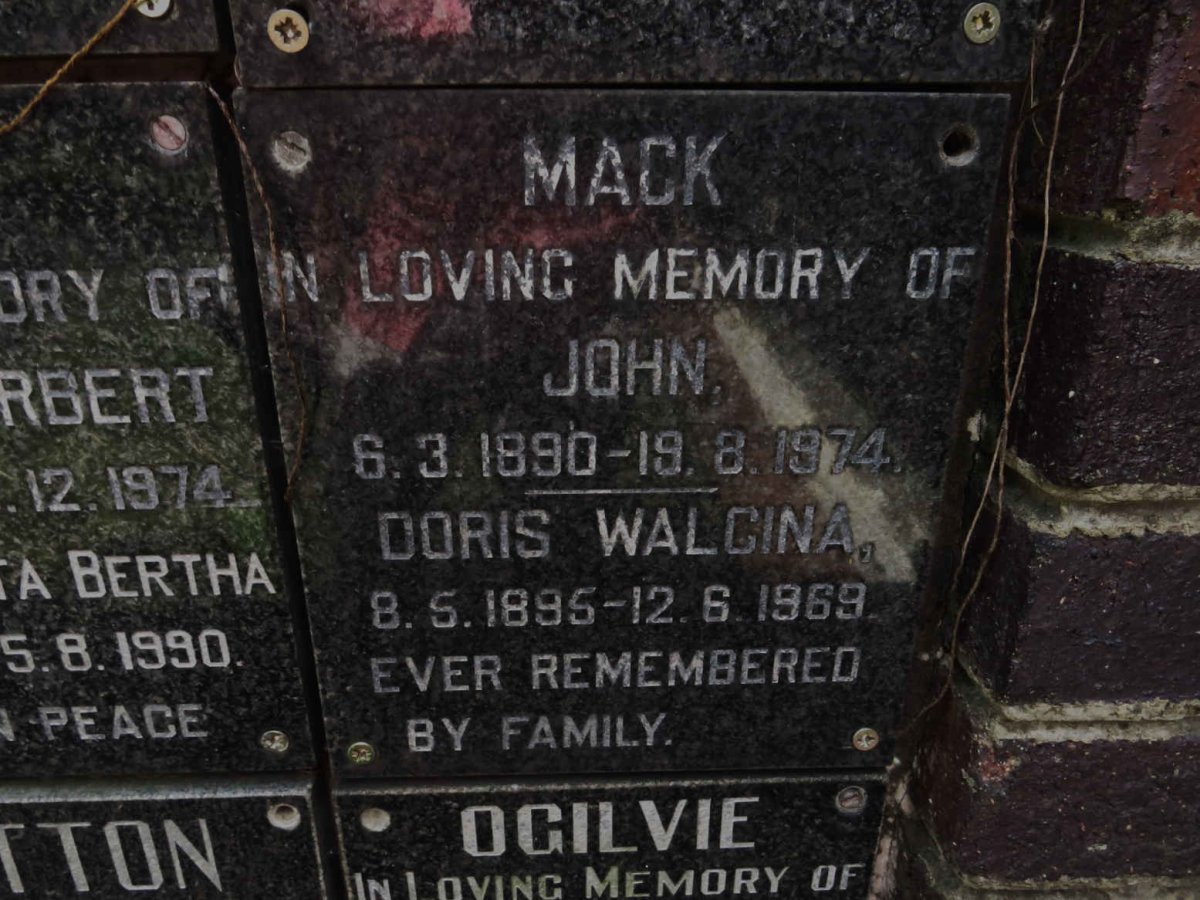 MACK John 1890-1974 &amp; Doris Walcina 1895-1969