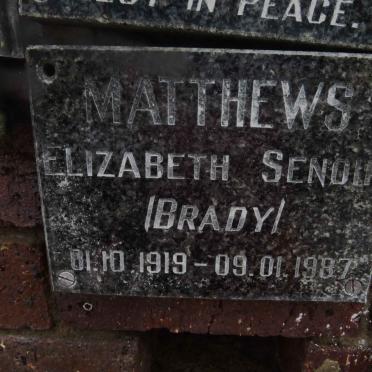 MATTHEWS Elizabeth Senoir nee BRADY 1919-1987