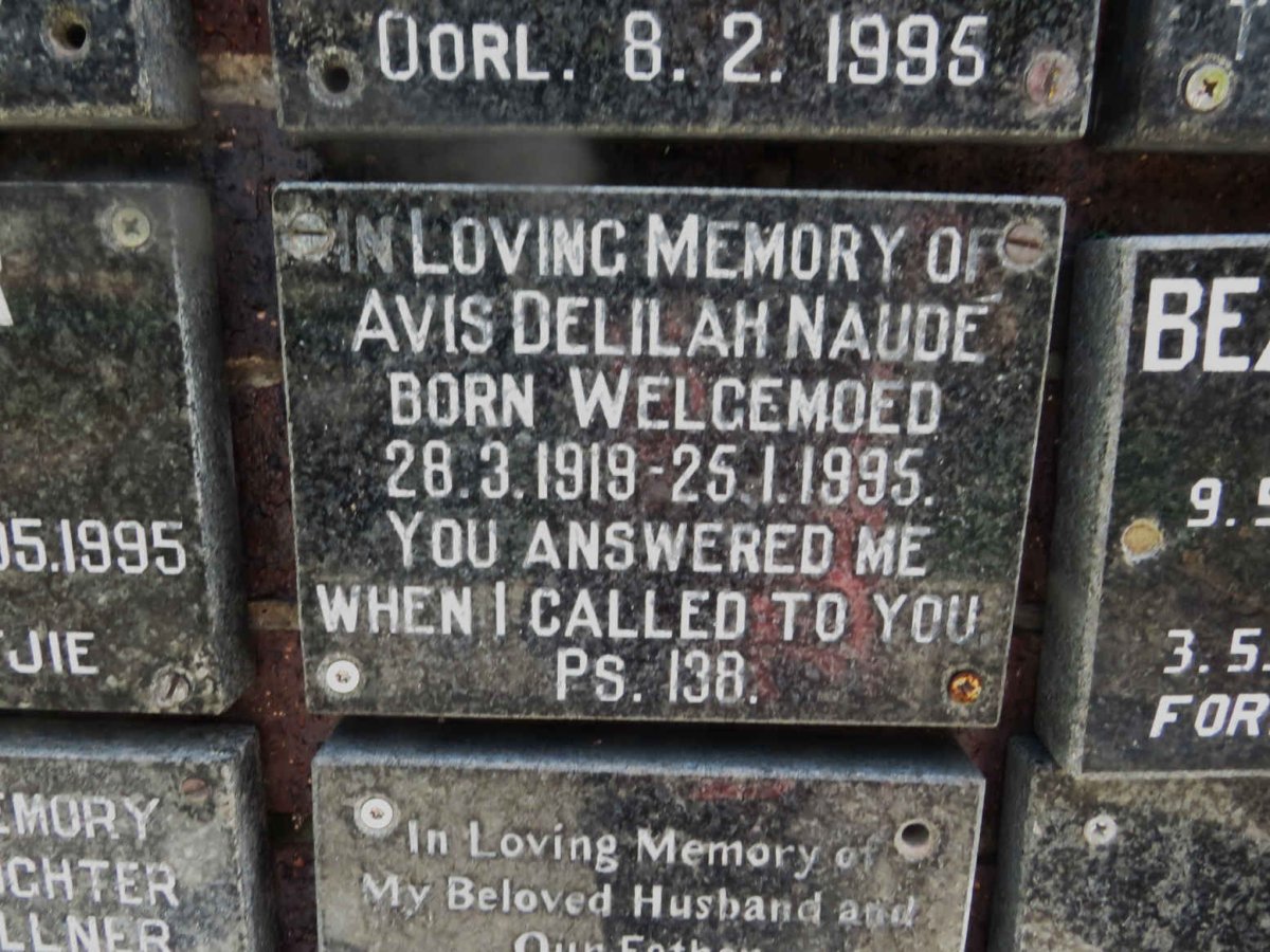 NAUDE Avis Delilah nee WELGEMOED 1919-1995