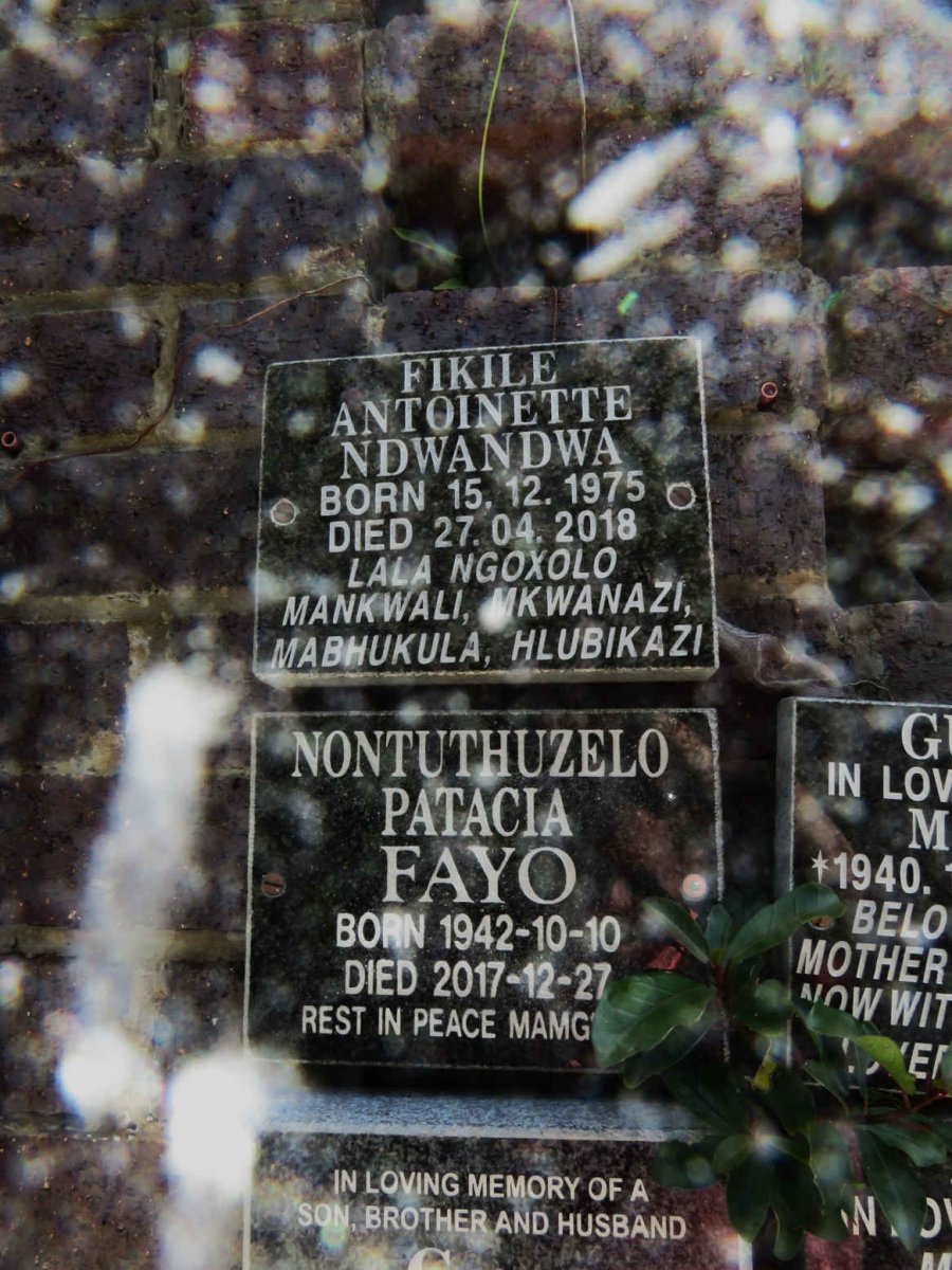 NDWANDWA Fikile Antoinette 1975-2018 :: FAYO Nontuthuzelo Patacia 1942-2017