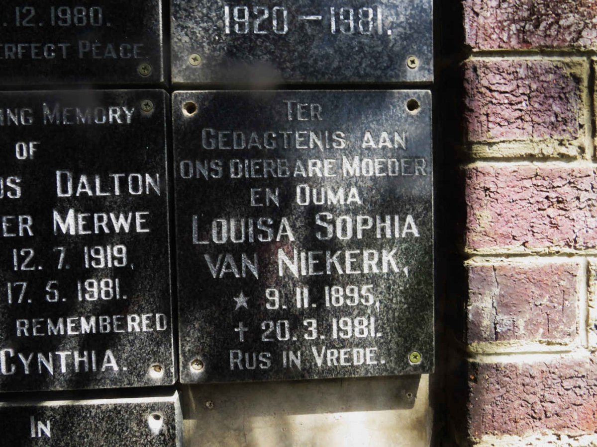 NIEKERK Louisa Sophia, van 1895-1981