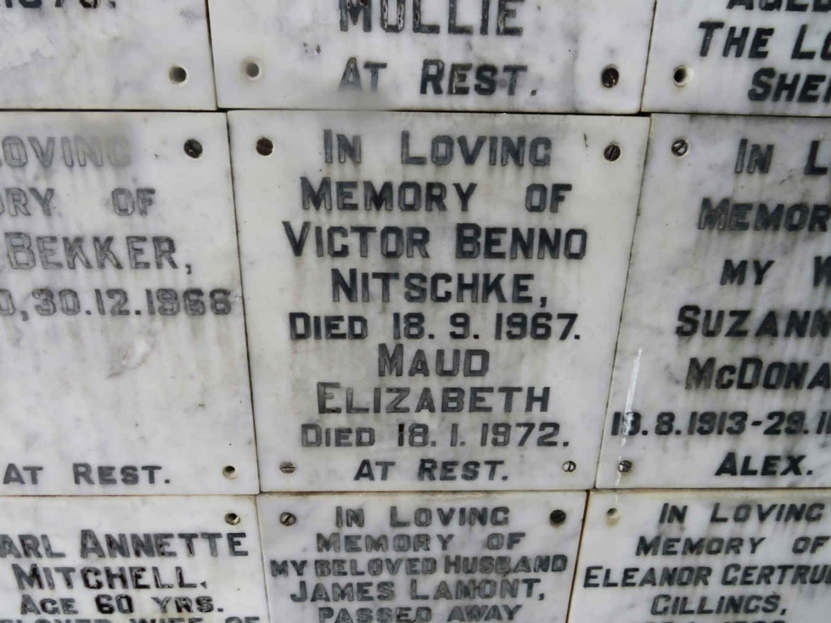 NITSCHKE Victor Benno -1967 &amp; Maud Elizabeth -1972